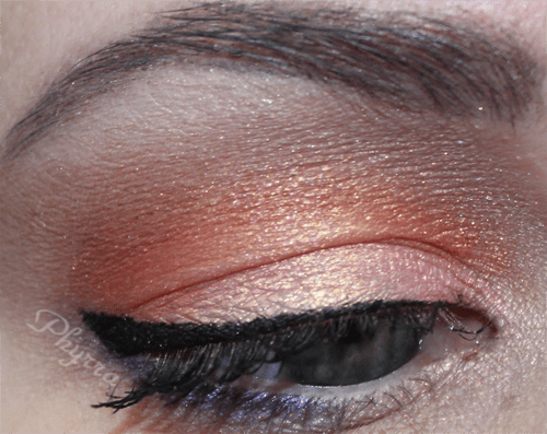 Wearing glo Minerals Peach on the lower lash line