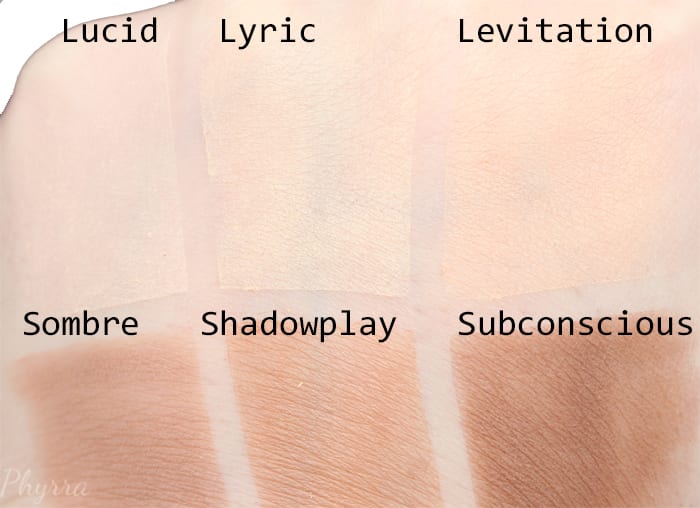Kat Von D Shade + Light Contour Palette - Lucid, Lyric, Levitation, Sombre, Shadow Play, Subconscious swatches - phyrra.blog
