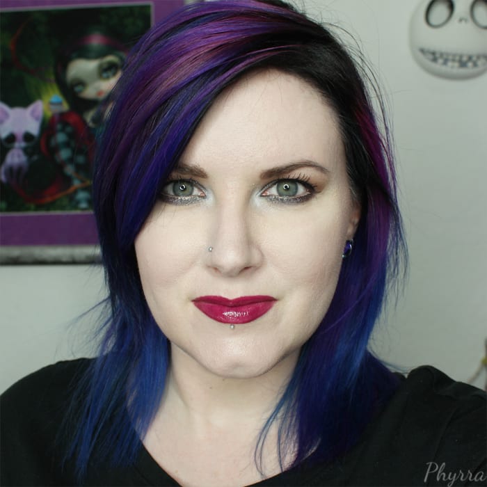 Wearing Buxom Gel Lipstick in Graphic Grape