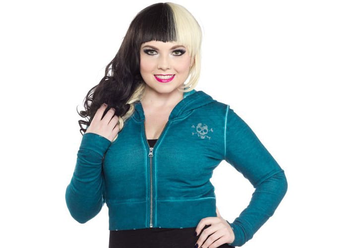 Sourpuss Teal Blue Curio Skull Cropped Hoodie