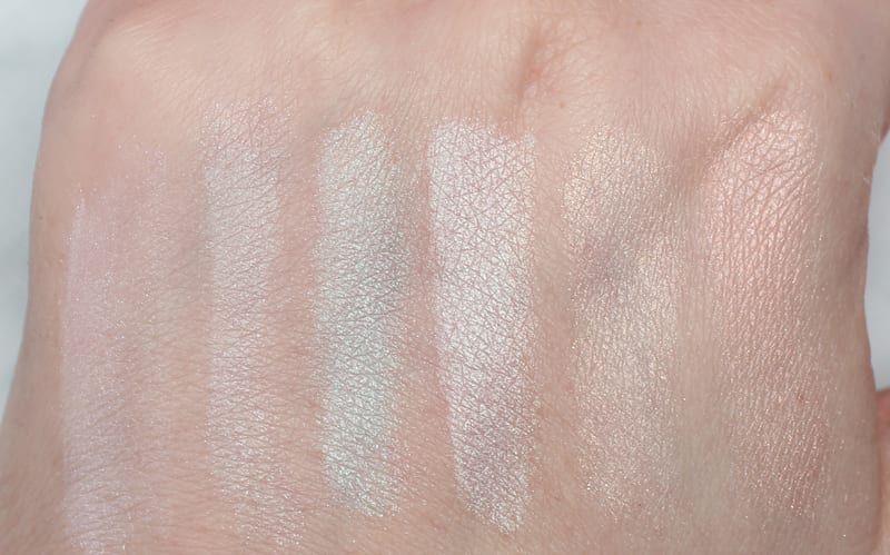 Geek Chic Highlighters Everlasting Storm - Patrichor - Glacial Ice - Aurora Borealis - Danxia Dawn - Flamingo Love Nest swatches