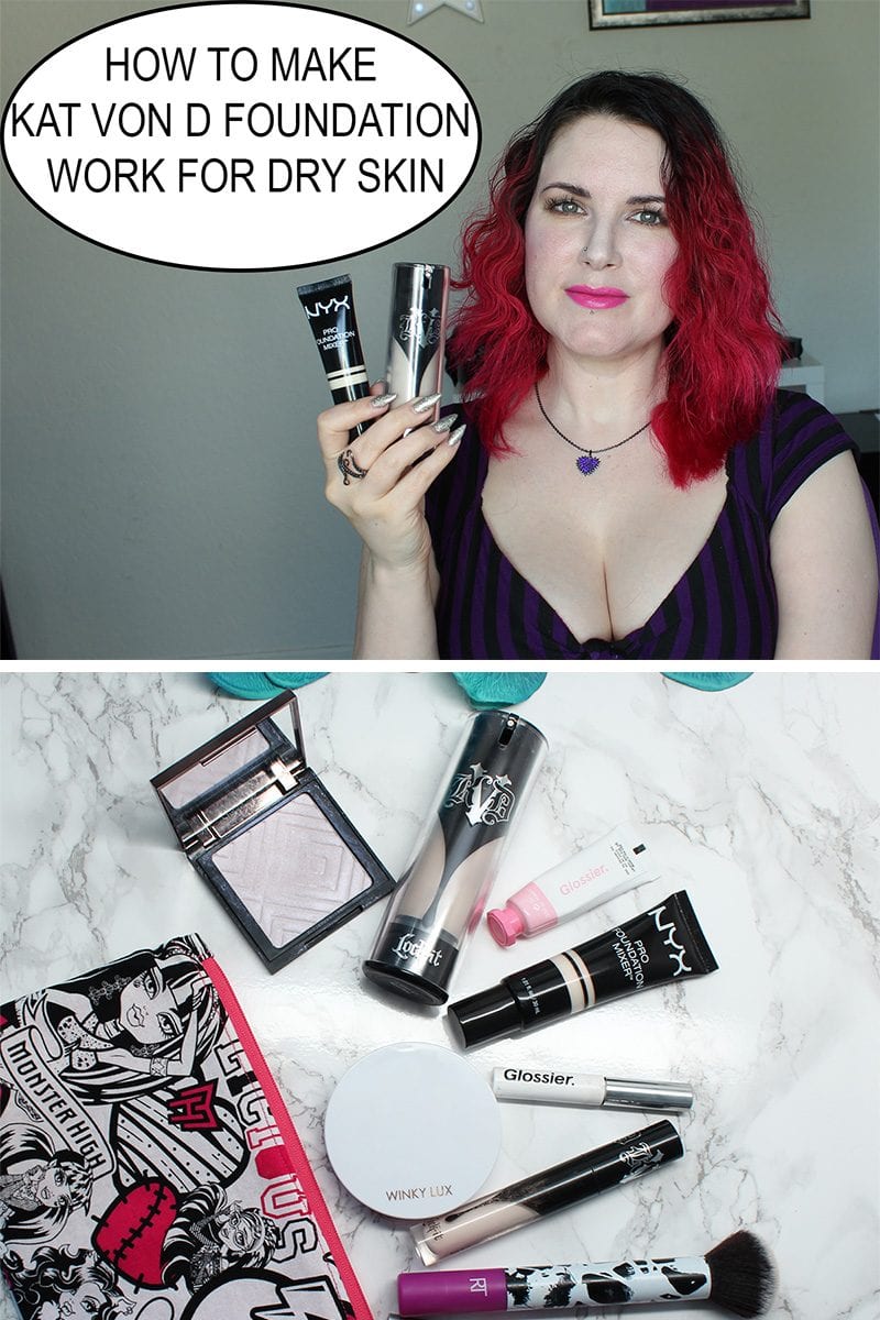 Makeup Tutorial: How to Make Kat Von D Foundation Work for Dry Skin. I'm sharing a makeup tutorial on how to make Kat Von D Foundation work for dry skin. The Kat Von D Lock-It Foundation has an amazing shade range, but it's definitely easier for normal to oily skin to wear. People with dry or very dry skin, like me, struggle to apply this foundation without having it cake up and cling to dry patches.
