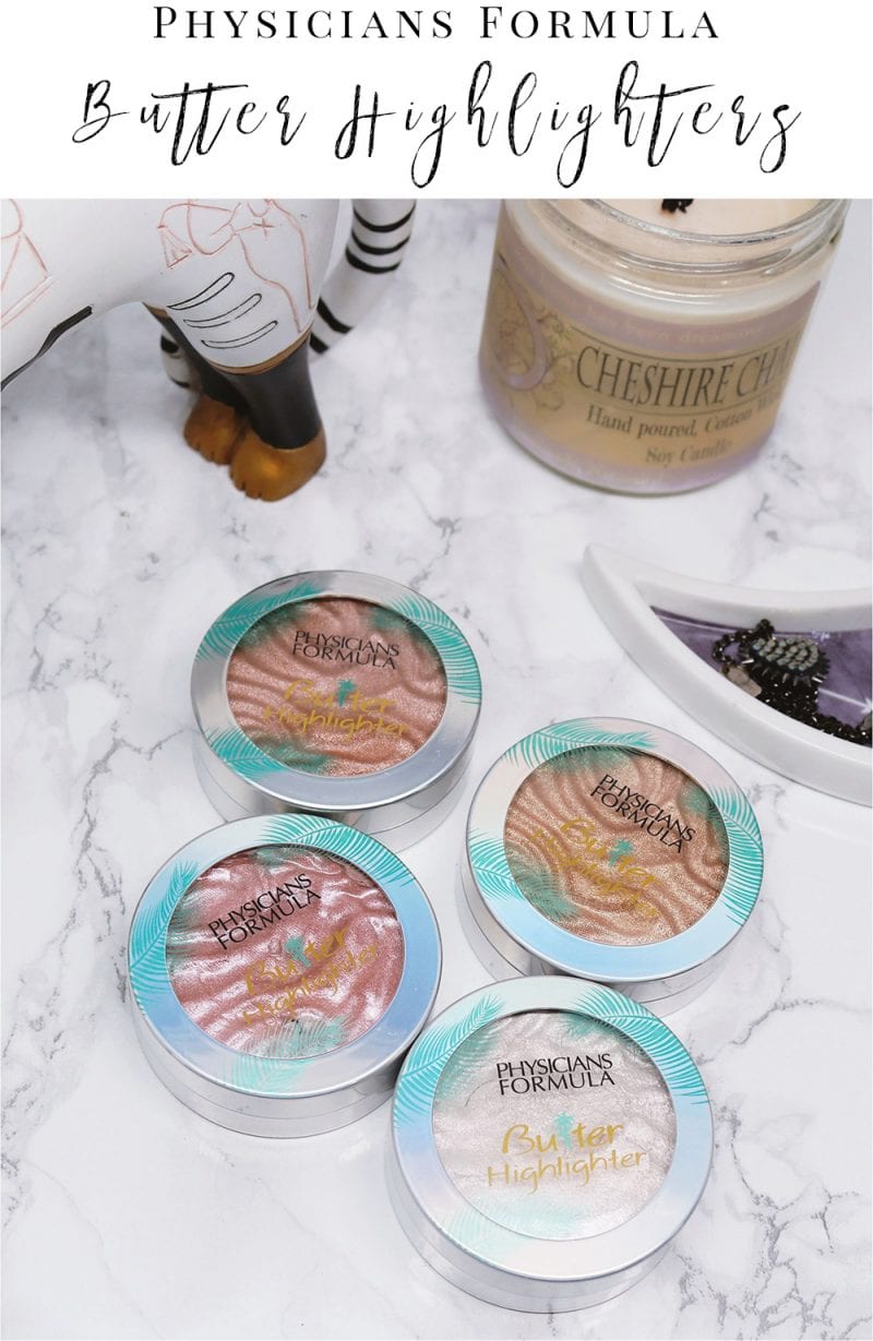 Physicians Formula Butter Highlighters - Swatches on pale skin of Pearl, Champagne, Rose Gold and Pink