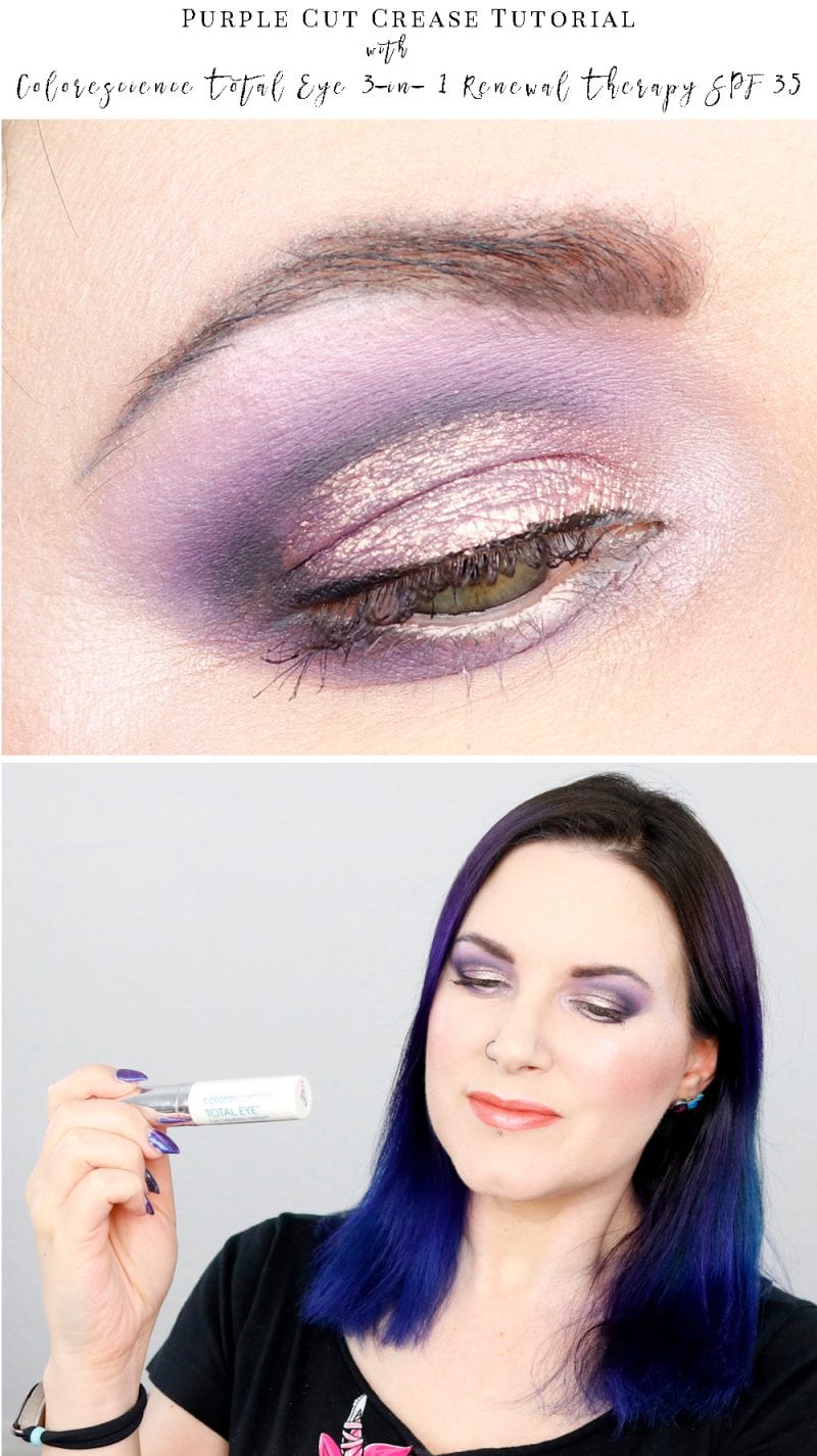  Purple Cut Crease Tutorial featuring the Colorescience Total Eye 3-in- 1 Renewal Therapy SPF 35 Primer.