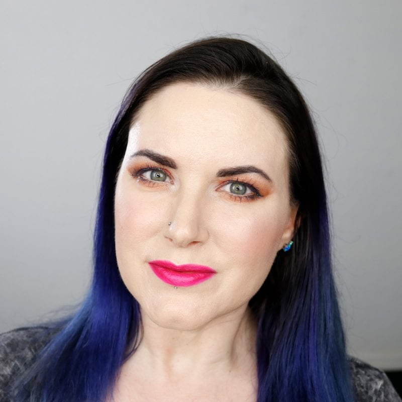 Marc Jacobs Le Marc Liquid Lip Crayon in Flaming-oh! on fair skin