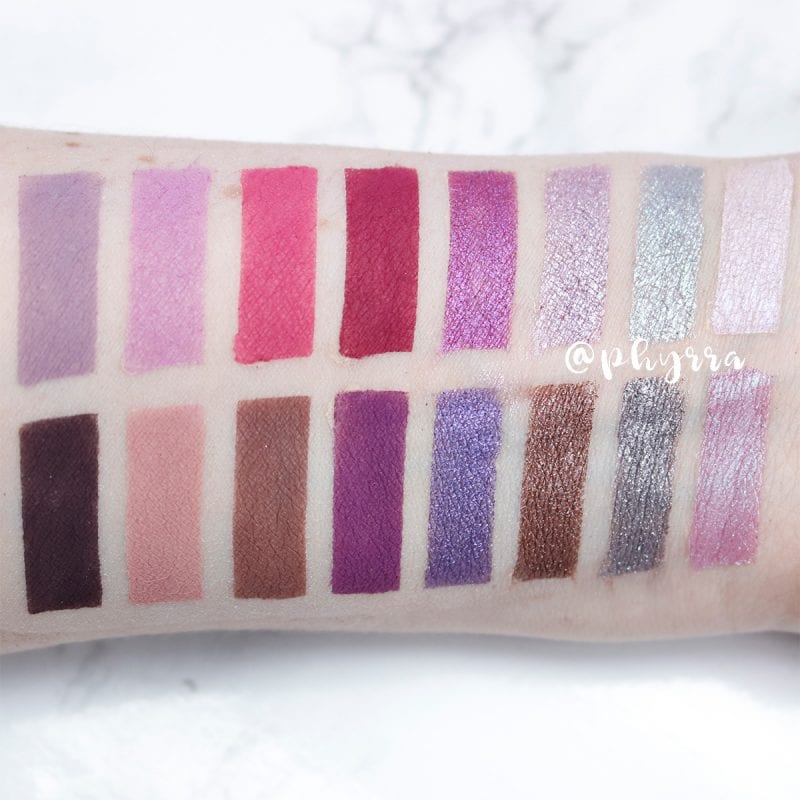 Makeup Geek Purple Eyeshadow Palette Swatches on Pale Skin