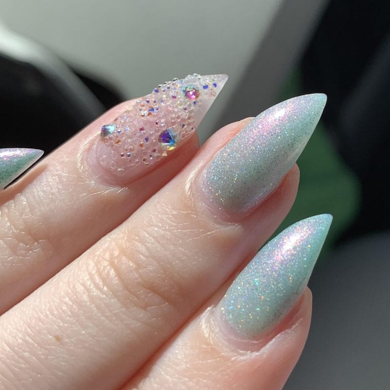 Live Love Polish Shark Spark mani on stiletto nails
