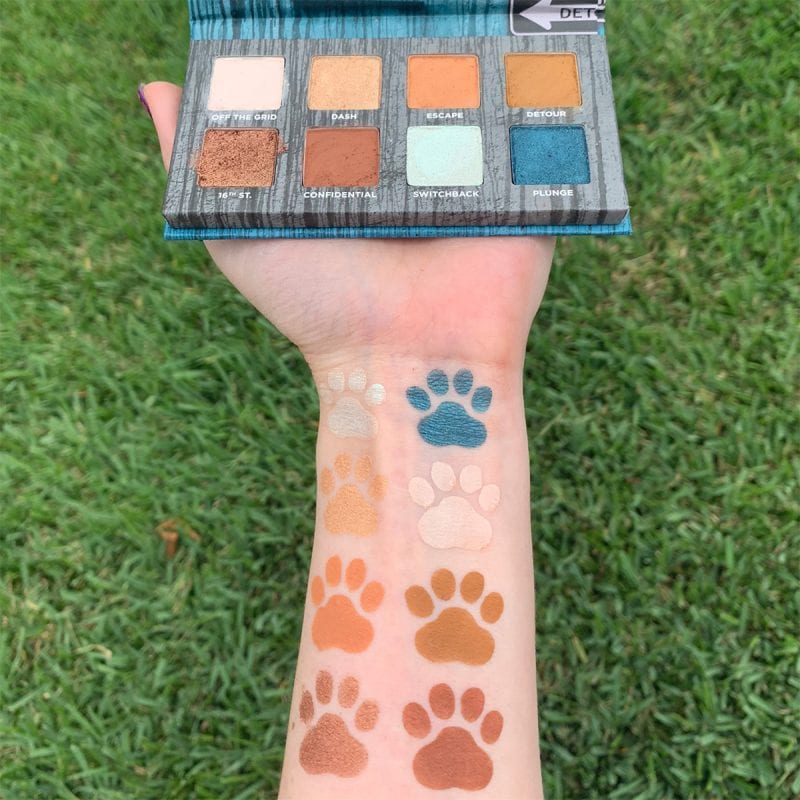 Urban Decay On the Run Detour Mini Palette swatched on pale skin