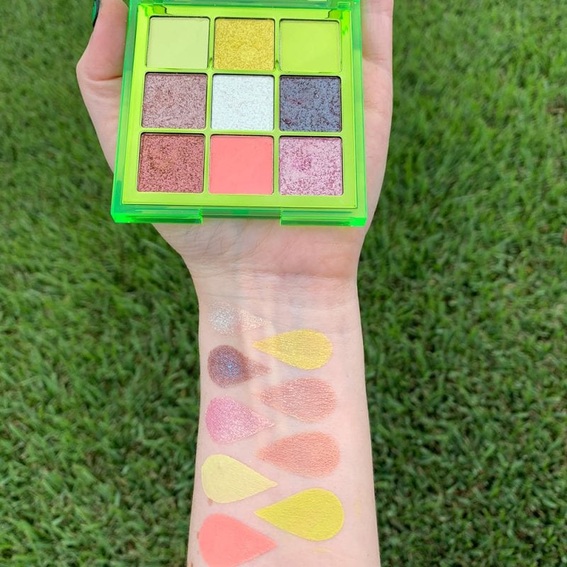 Huda Beauty Neon Obsessions Green palette swatches on Fair Skin