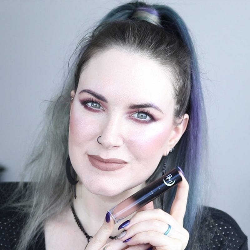 Black Moon Gloom Liquid Lipstick swatched on fair skin