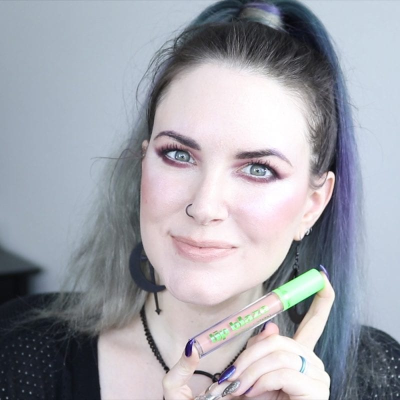 Lime Crime Jade Lip Blaze Lipstick swatched on fair skin