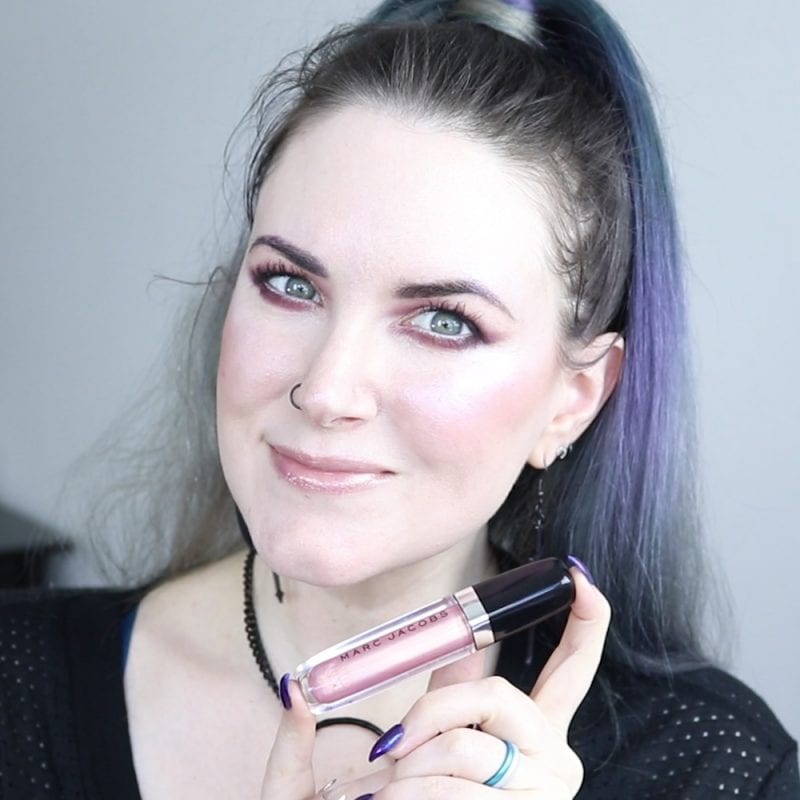 Marc Jacobs Love Buzz Gloss swatched on fair skin