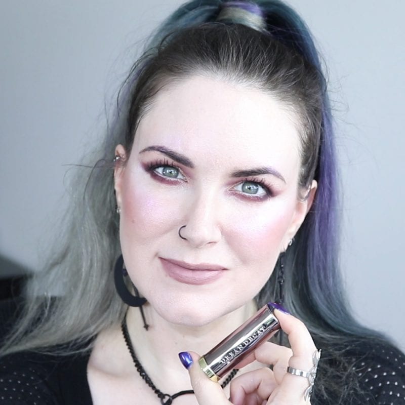 Urban Decay Oblivion Lipstick swatched on fair skin