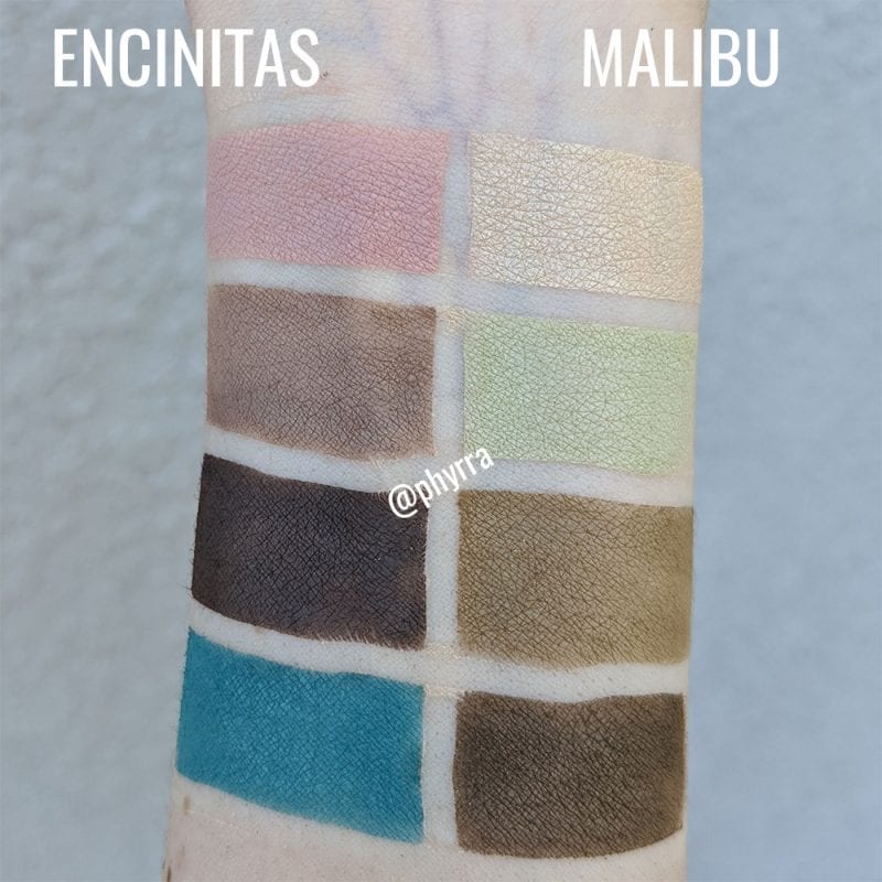 Nomad Cosmetics Malibu and Encinitas Surf Shack Palette Swatches