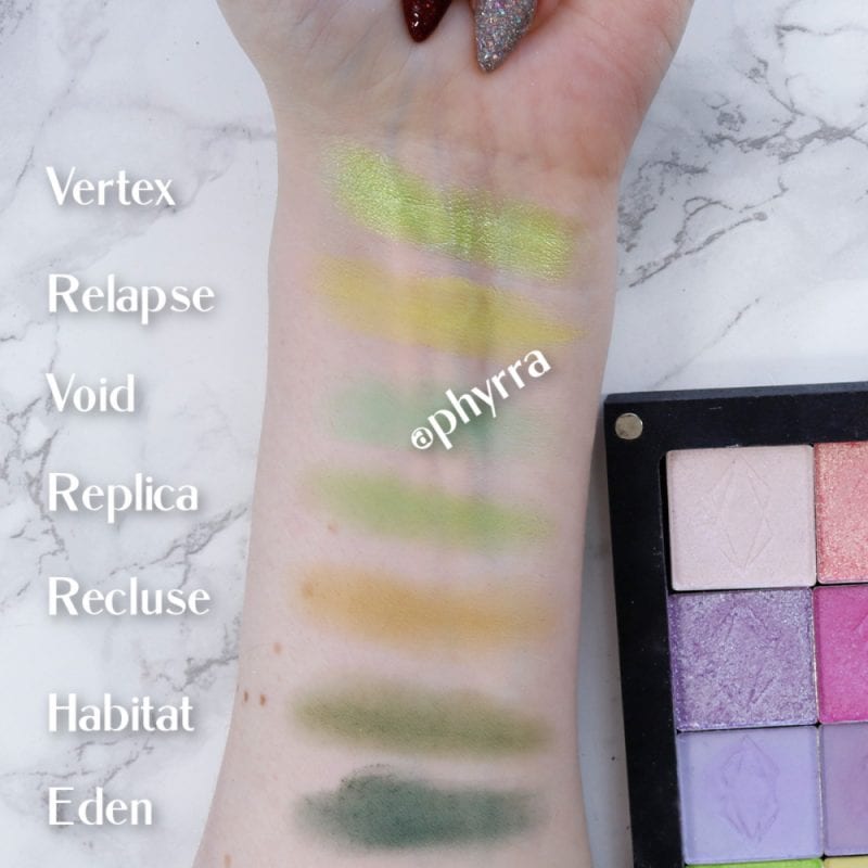 Lethal Cosmetics Green Eyeshadow Swatches