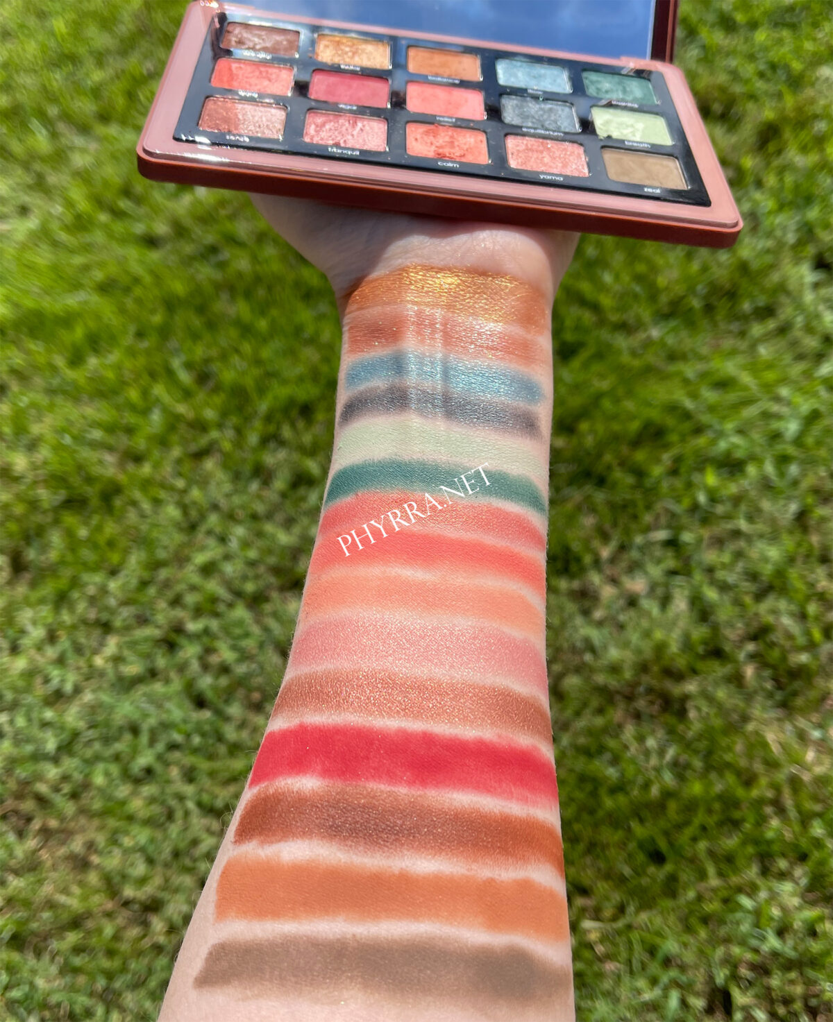 Natasha Denona Zendo palette swatched on pale skin