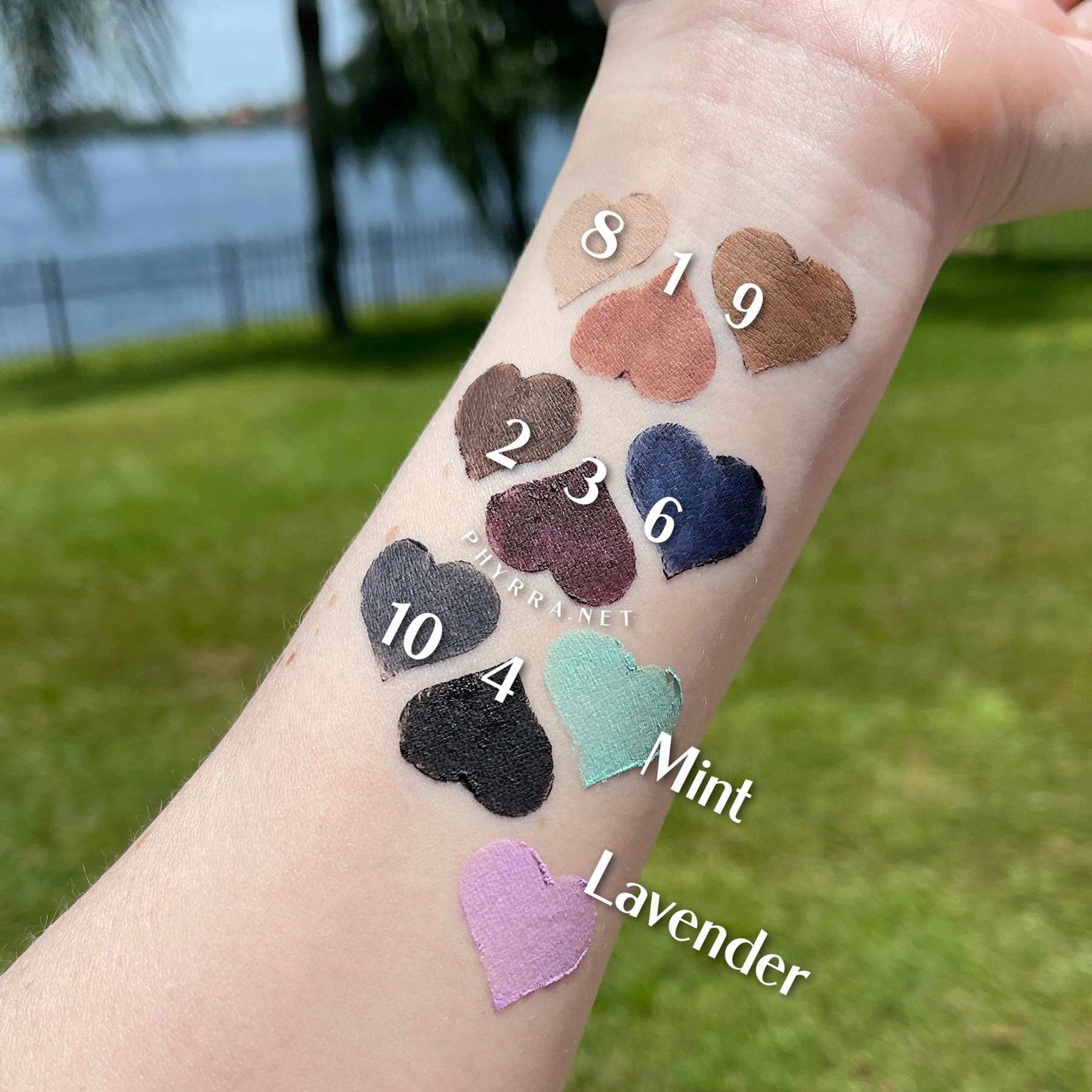 Nabla Cupid's Arrow swatches on very fair skin, one of the best European cruelty-free indie beauty brands