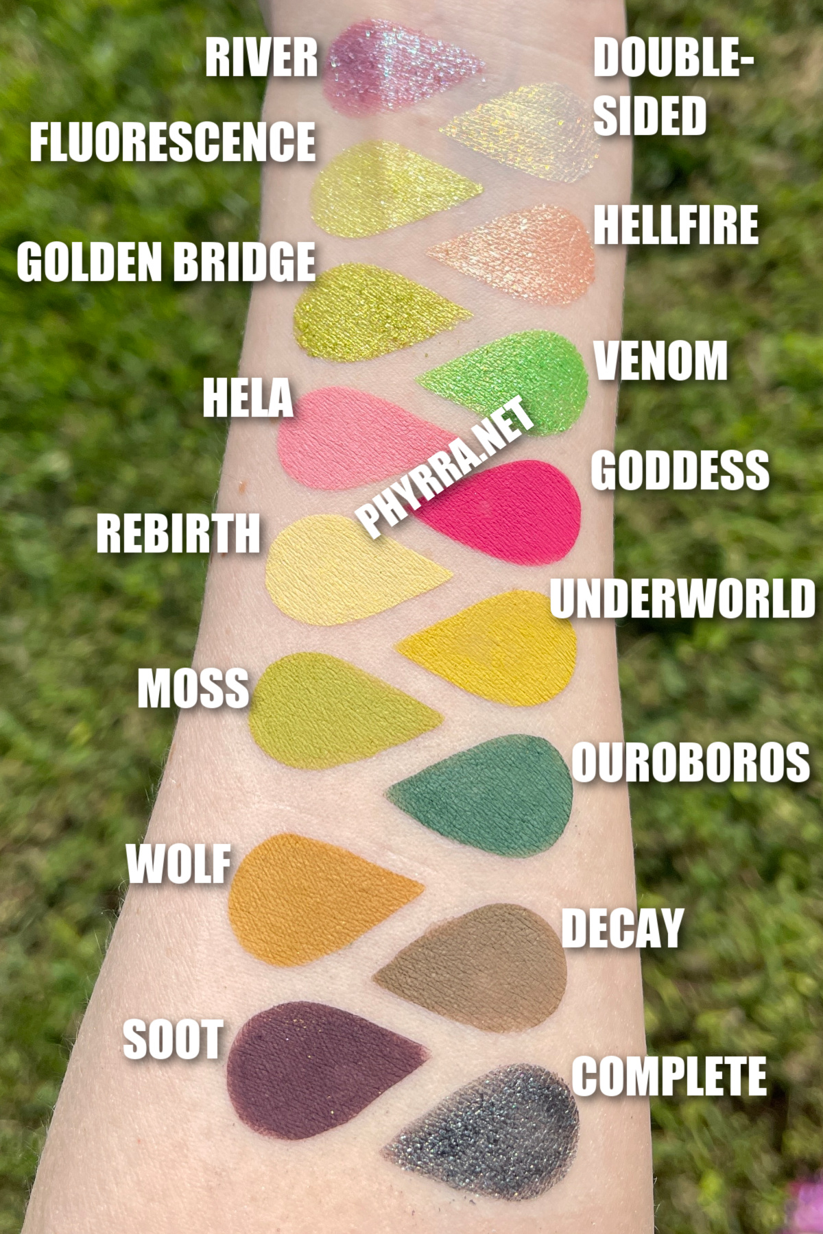 Oden’s eye x Angelica Nyqvist Hela Eyeshadow Palette swatches on very fair skin