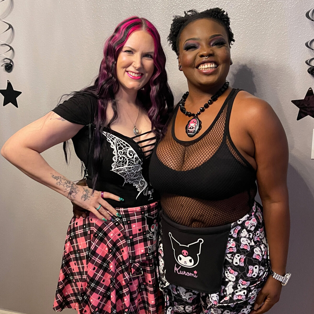 Cordelia and Lakisha in their coordinating Kuromi outfits from BlackMilk