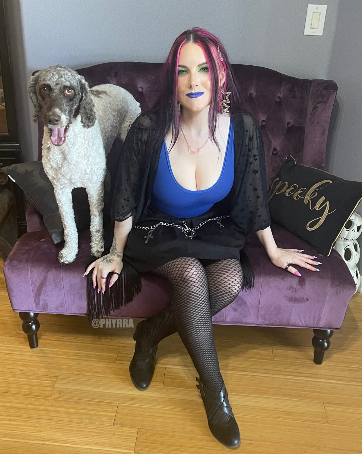 Shapellx Royal Blue Tank Bodysuit Shapewear and AirSlim Fishnet Shaping Tights 