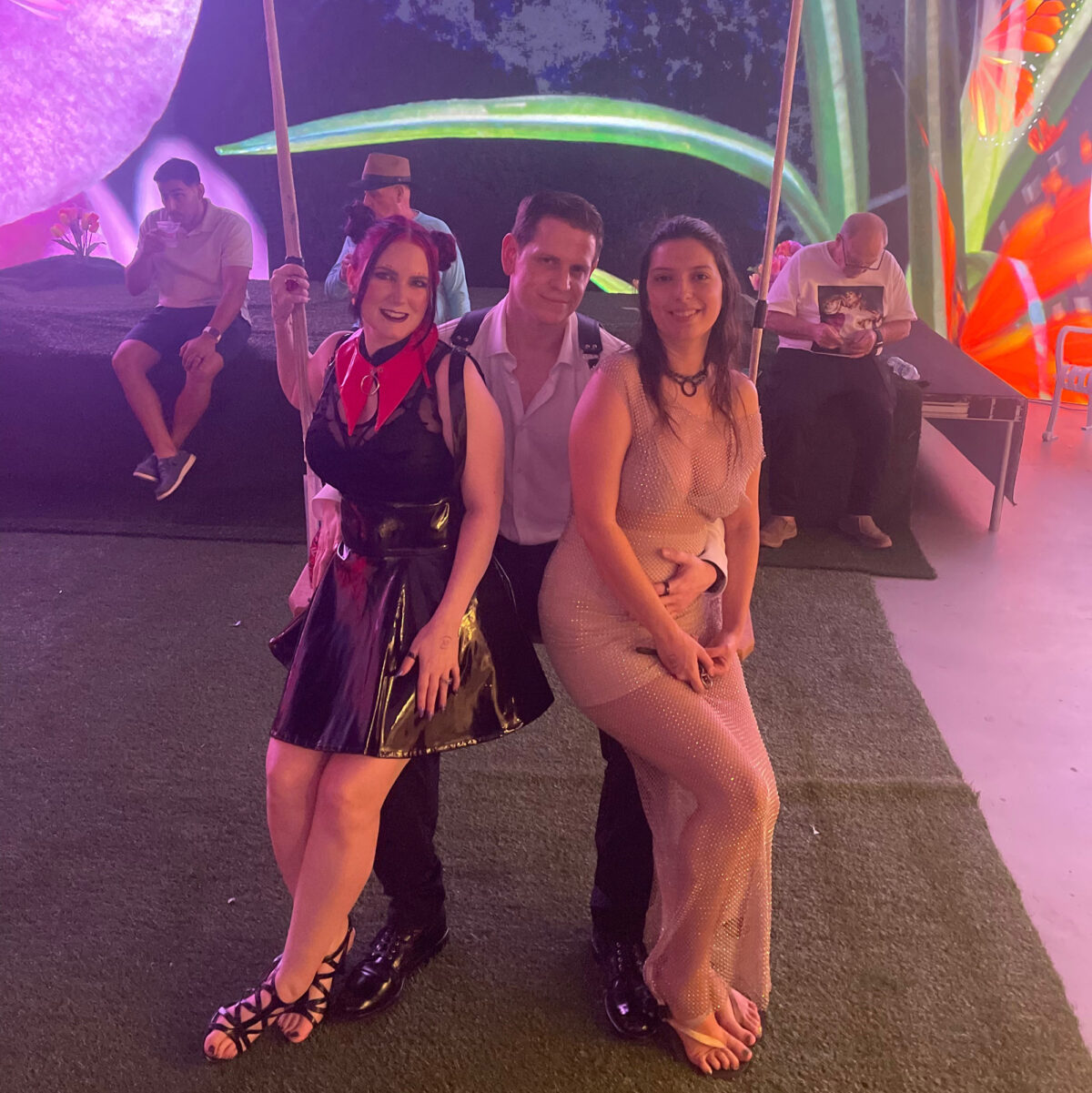 Cordelia, Dave, and Ami at the art gallery