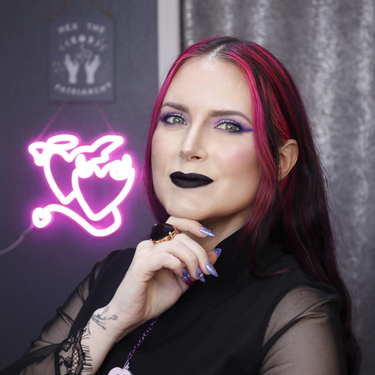 Lethal Sapphire Eye Makeup Look with Cordelia wearing Gothic Lovecore Alternative Fashion