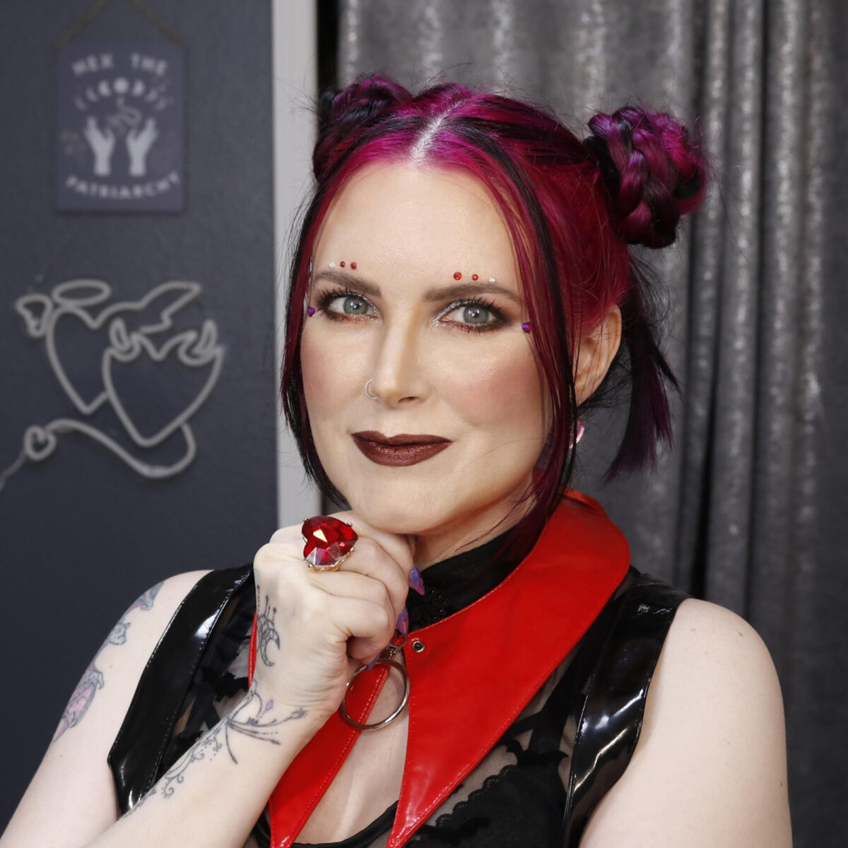 Cordelia is wearing Black Moon Armageddon Lipstick and Too Faced Velvet Crush Blush