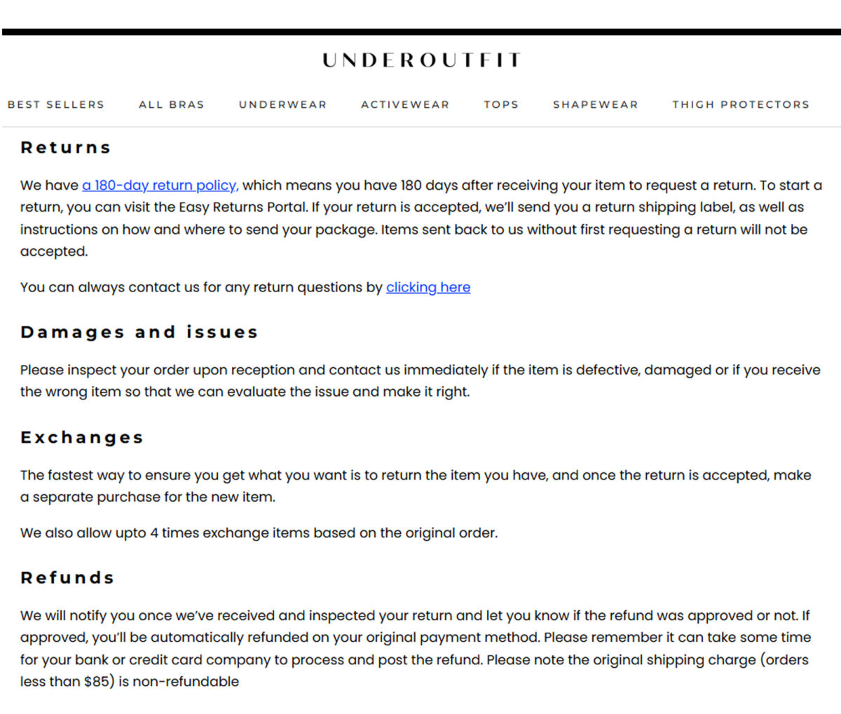 Underoutfit Underwear Returns and Exchanges Policy - Bloomers and Underoutfit