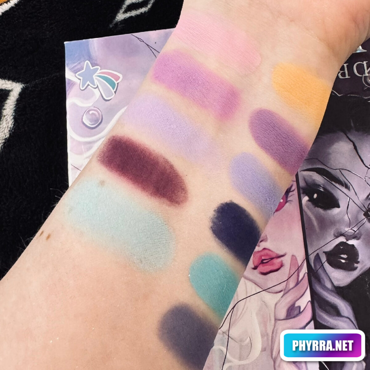 Bellabeautebar Dark Dreamscape palette matte eyeshadow swatches on pale skin