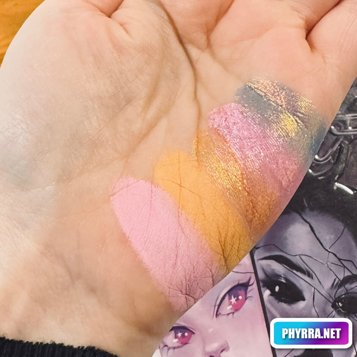 pink and orange eyeshadow swatches from Bellabeautebar Dark Dreamscape