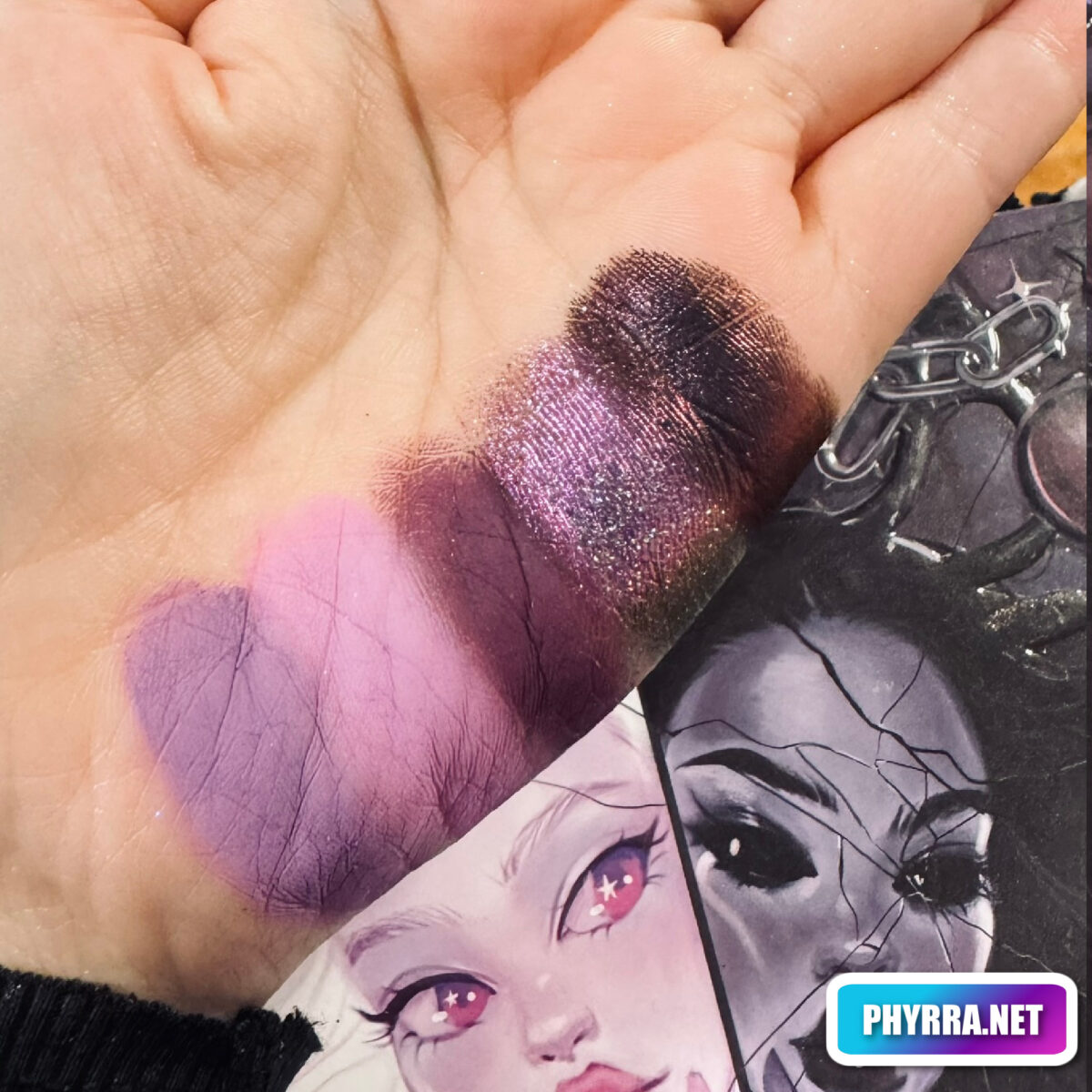 warm toned purple eyeshadow swatches on fair skin
