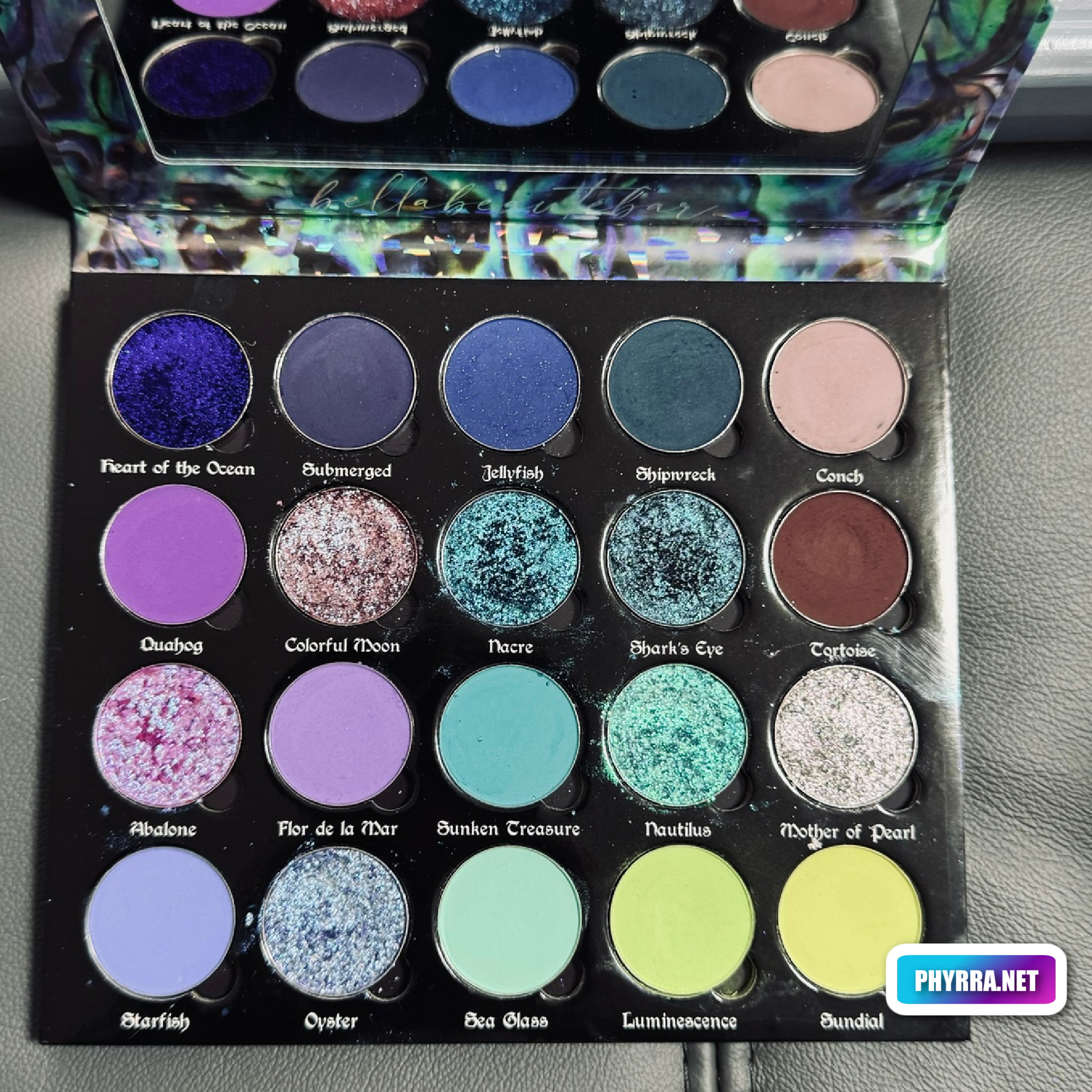 Inside the Bellabeautebar Ocean Jewel indie makeup eyeshadow palette by makeup expert Cordelia Frost